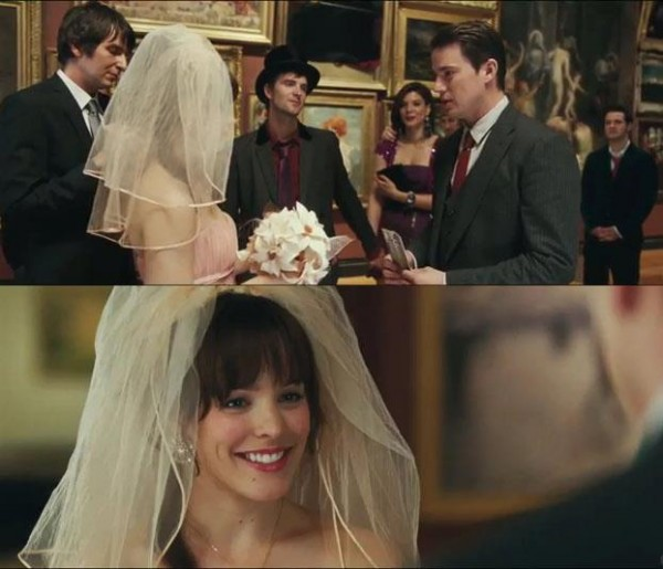 A screen shot from a scene in the movie the Vow where they are getting married in an art gallery