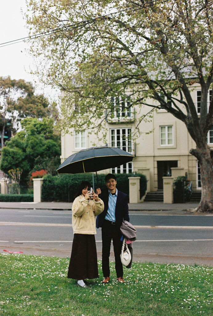 Fitzroy Gardens Intimate Wedding, Karaoke Reception, first look, 35mm film, sister's reaction