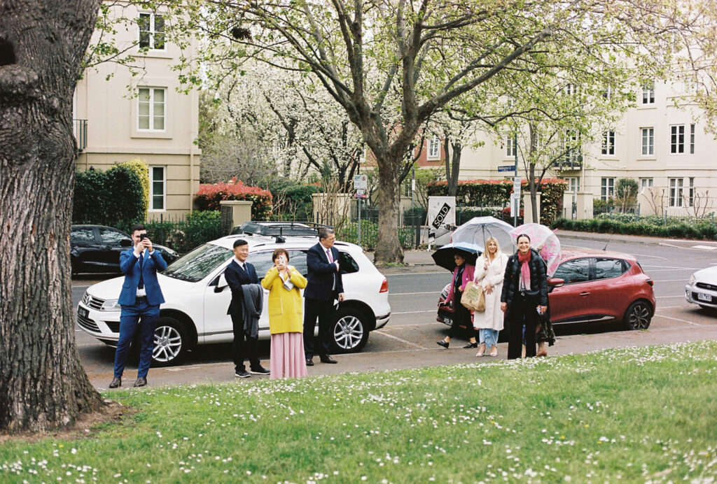 Fitzroy Gardens Intimate Wedding, Karaoke Reception, first look 35 mm film, families reaction