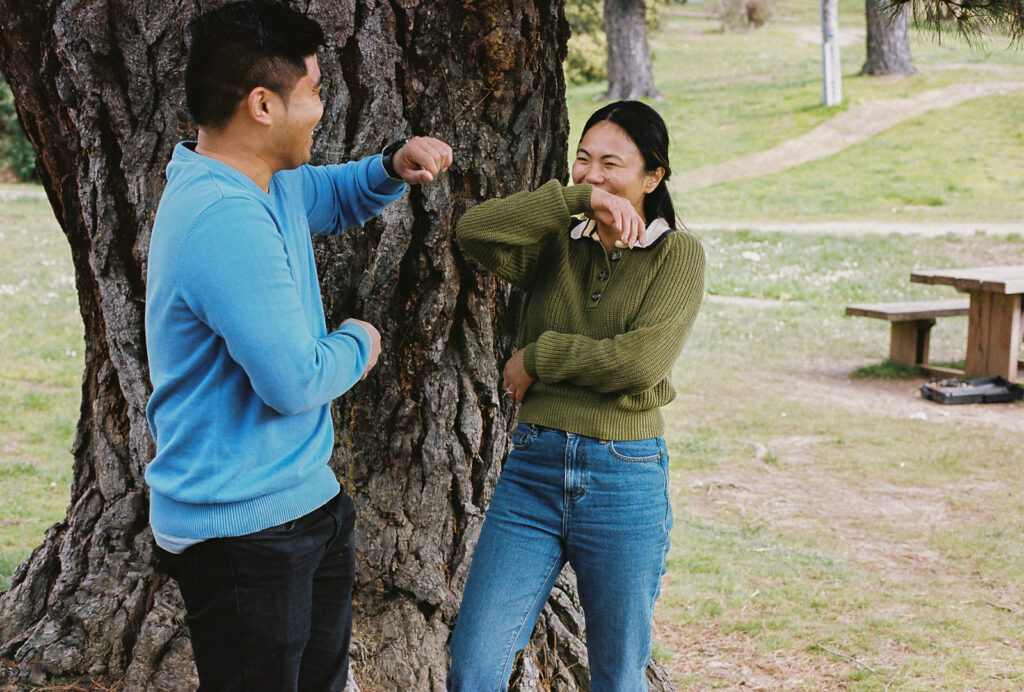 Engagement photos with dogs at Daylesford Lake, 35mm film -1