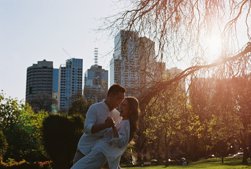 Engagement photos with dogs at Daylesford Lake, 35mm film -2