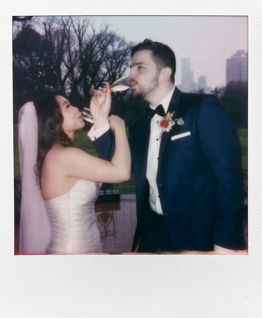 Fitzroy Gardens Intimate Wedding, Karaoke Reception, old band stand, 35mm film, champagne toast polaroid