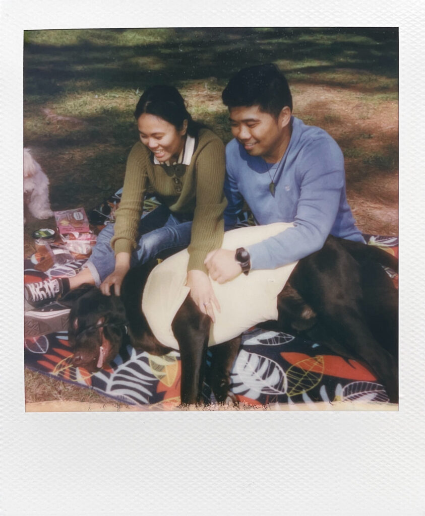 Engagement photos with dogs at Daylesford Lake, polaroid -2