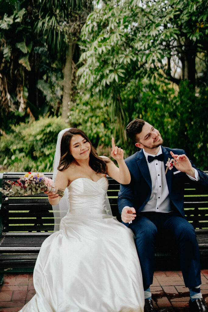 Fitzroy Gardens Intimate Wedding, Karaoke Reception, old band stand, silk dress, blue suit - 3