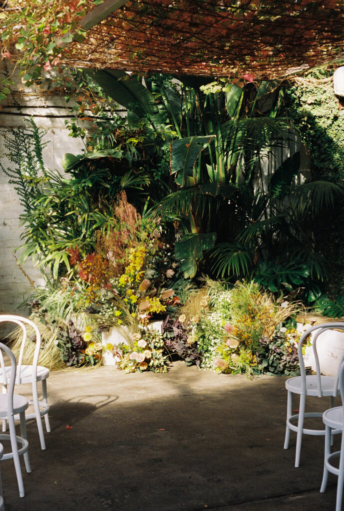 Floral arrangement for Micah and Rob's ceremony at the Button factory