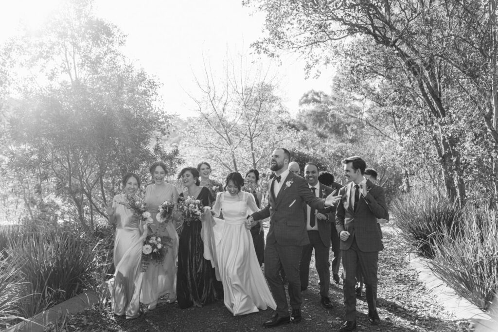 a bridal party dancing and having fun at potters receptions