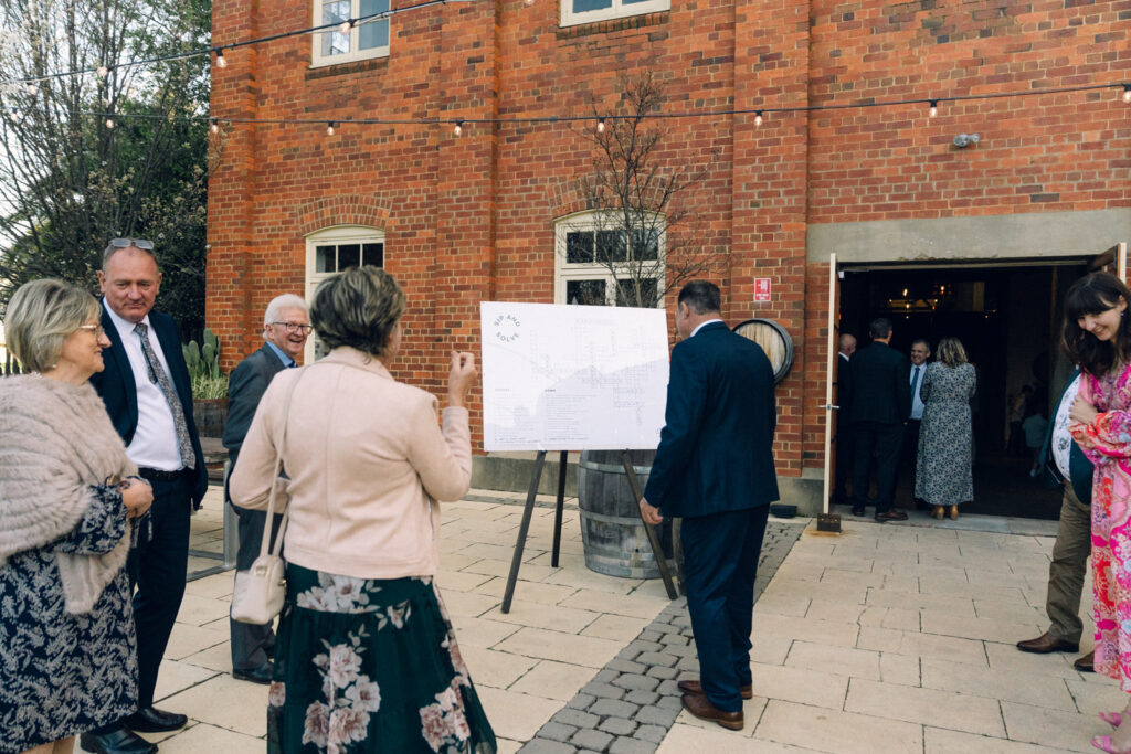 guests trying to solve a crossword puzzle sign at the reception