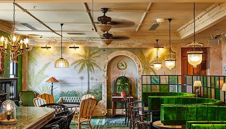 the interior of the epsy st kilda, with green velvet interiors for a great Retro Wedding Venue