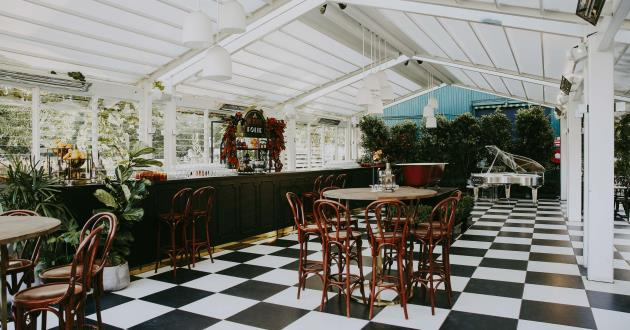 the interior of ormond hall st kilda with its retro-inspired black and white checked flooring