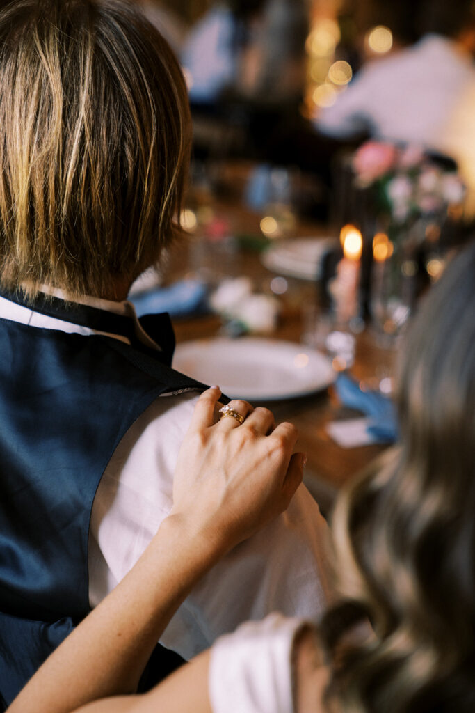 closeup of a bride and groom together on their wedding day 